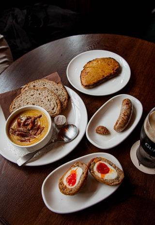 Check the chalkboard for the days offerings which range from Scotch eggs with perfectly oozy centres and crispy crusts...